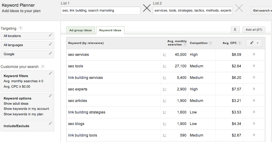 Keyword Planner para mejorar el SEO