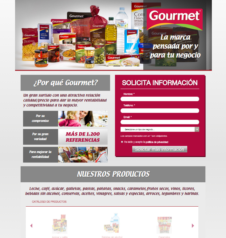 Ejemplo de formulario en Gourmet Alimentación