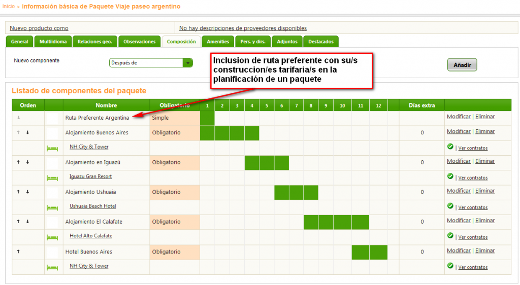 Planificación de un paquete de viaje en Travel One Inventory