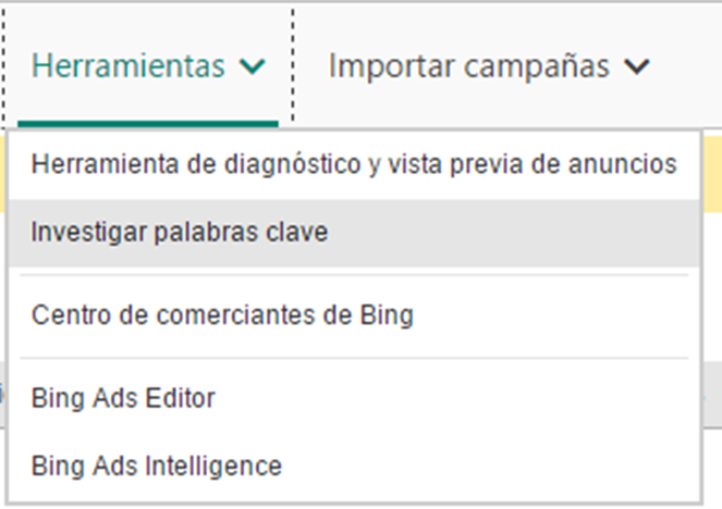 Investigar palabras clave en Bing Ads