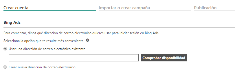 Crear cuenta en Bing Ads