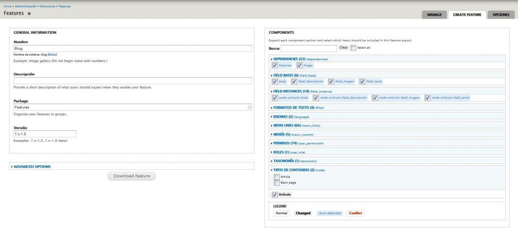 crear feature drupal