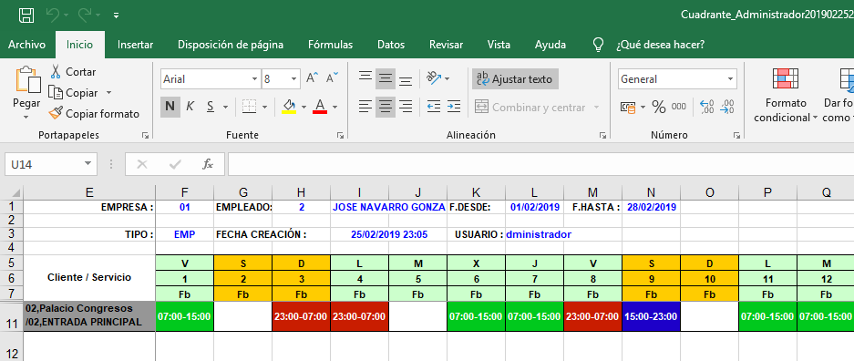 Ejemplo cuadrante exportado