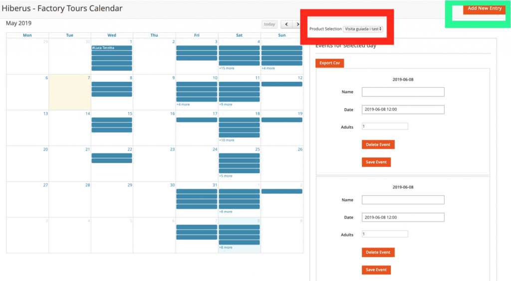 calendario entradas magento