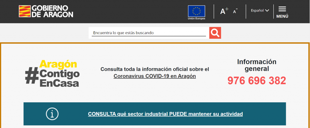 Web Oficial Coronavirus del Gobierno de Aragón