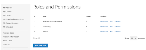 Magento B2B Commerce Roles y Permisos
