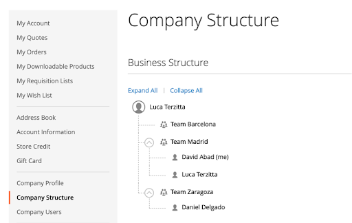 Magento B2B Commerce cuentas de compañía