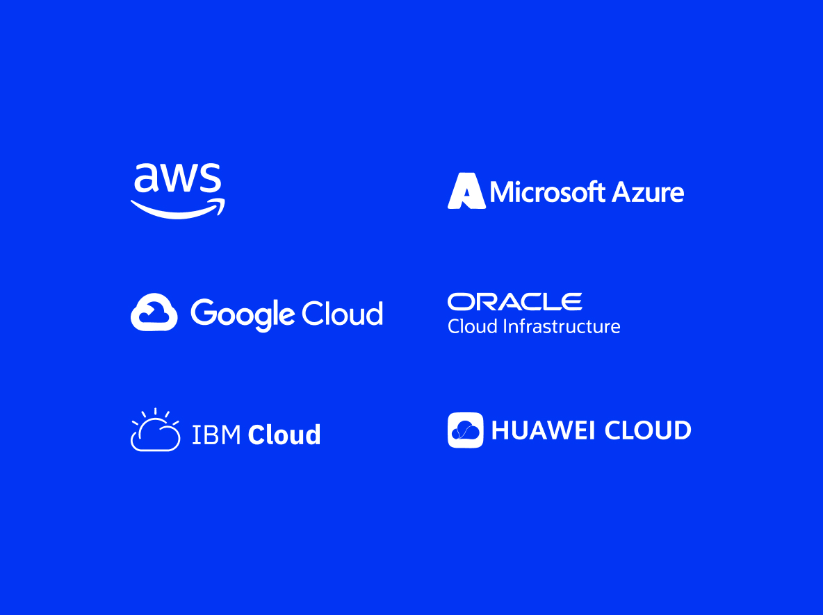 AWS Azure Google Cloud Oracle Cloud IBM Cloud Huawei Cloud
